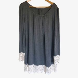 Y2k Style Mon Ami Charcoal Grey Tunic Top Lace Accents Detail